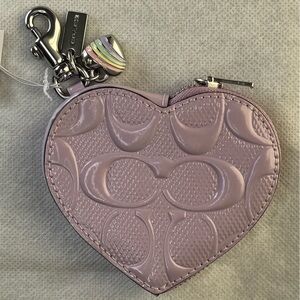 NWT Coach Embossed Signature Purple Heart Shaped Coin Purse Bag Charm RARE